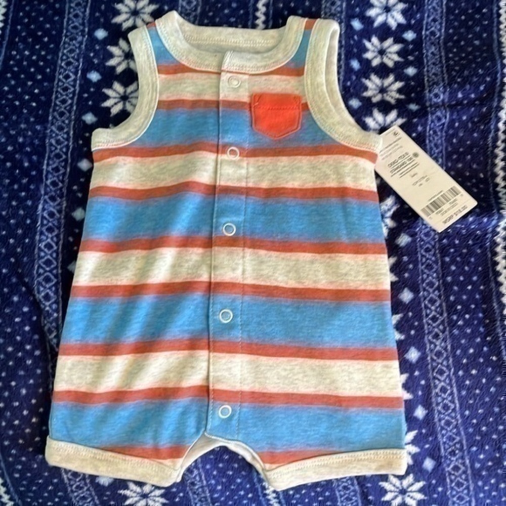 Carter’s Baby Boy Blue And Orange Striped Onesie Size Newborn NWT